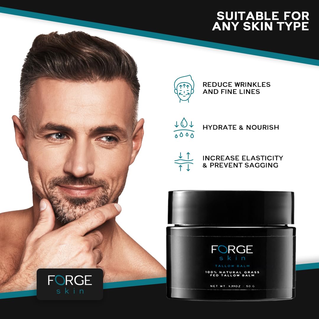 Forge Skin Men's Wrinkle Defense Beef Tallow Balm for Skin- 1.77 OZ | Mens Skin Care Anti-Aging Wagyu Face Cream - Facial Skincare Moisturizer for Wrinkles, Dark Circles, and Fine Lines