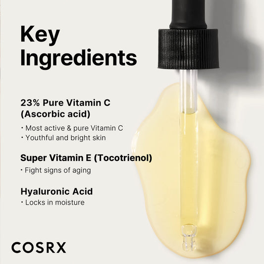 COSRX Pure Vitamin C 23% Serum with Vitamin E & Hyaluronic Acid, Brightening & Hydrating Facial Serum for Fine Lines, Uneven Skin Tone & Dull Skin, 0.7oz/20g, Korean Skin Care