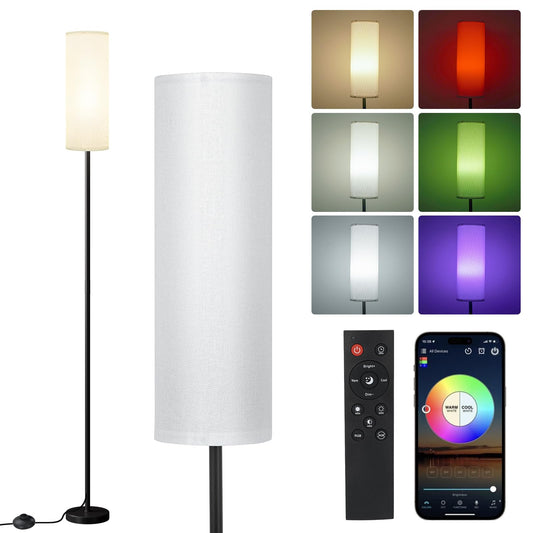 Frideko Floor Lamps for Living Room, Dimmable Colors Temperature & Brightness, Modern Floor Lamp Remote, Tall Standing Lamps for Living Room Bedroom Office, White Lampshade 9W RGB Smart Bulb