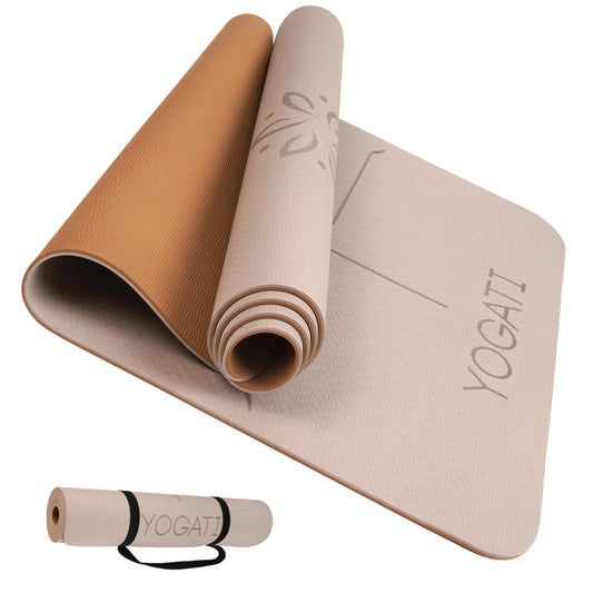 YOGATI Yoga Mat Non-Slip Non-Toxic with Carry Strap Yoga Mat with Alignment Lines. Ideal Yoga Mats as Gymnastics Mat, Sports Mat, Fitness Mat, Yoga Mat